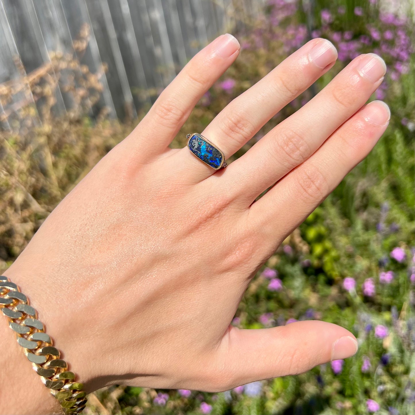 Saskia | "Elyse Clark" Boulder Opal Ring in 18k Gold & Sterling Silver