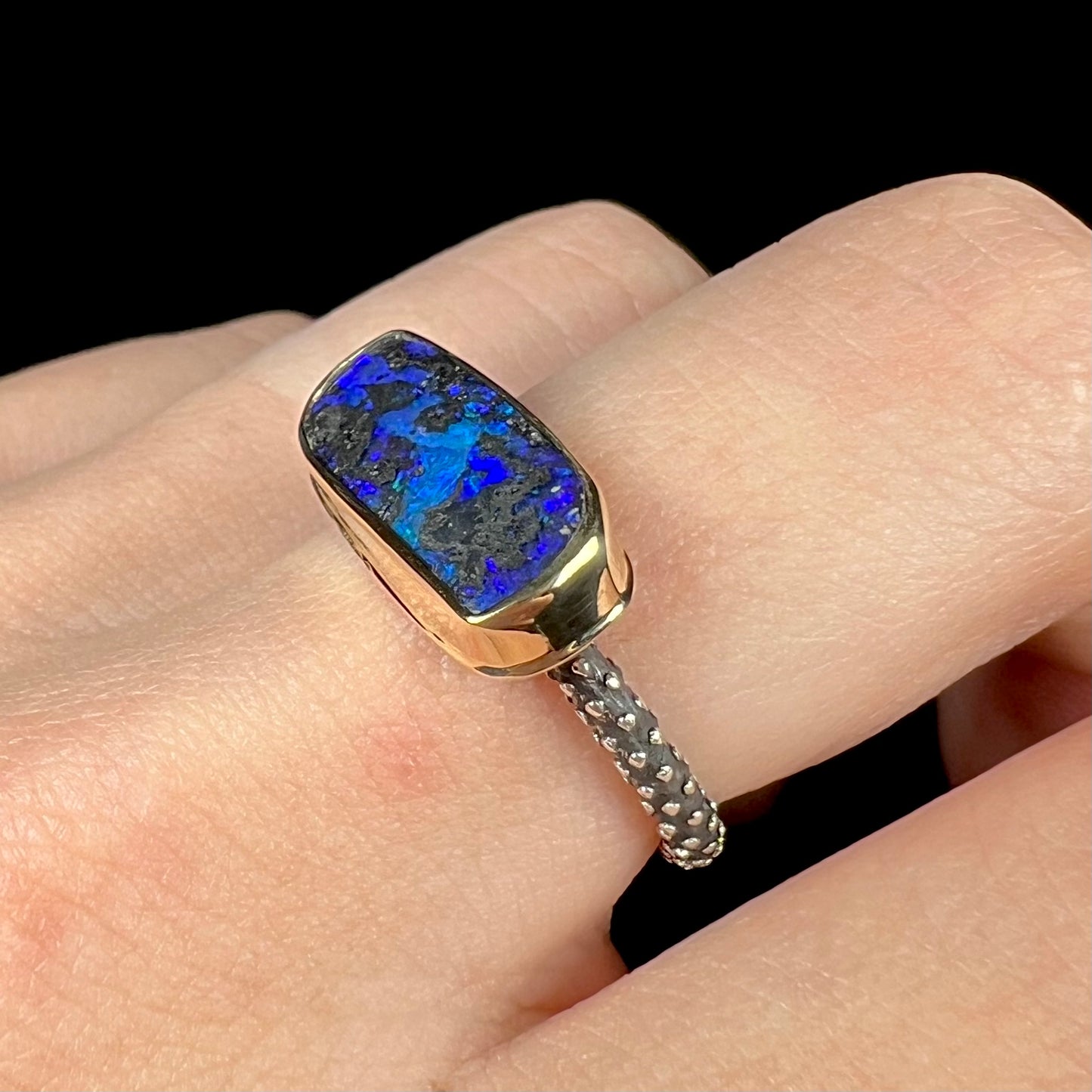 Saskia | "Elyse Clark" Boulder Opal Ring in 18k Gold & Sterling Silver