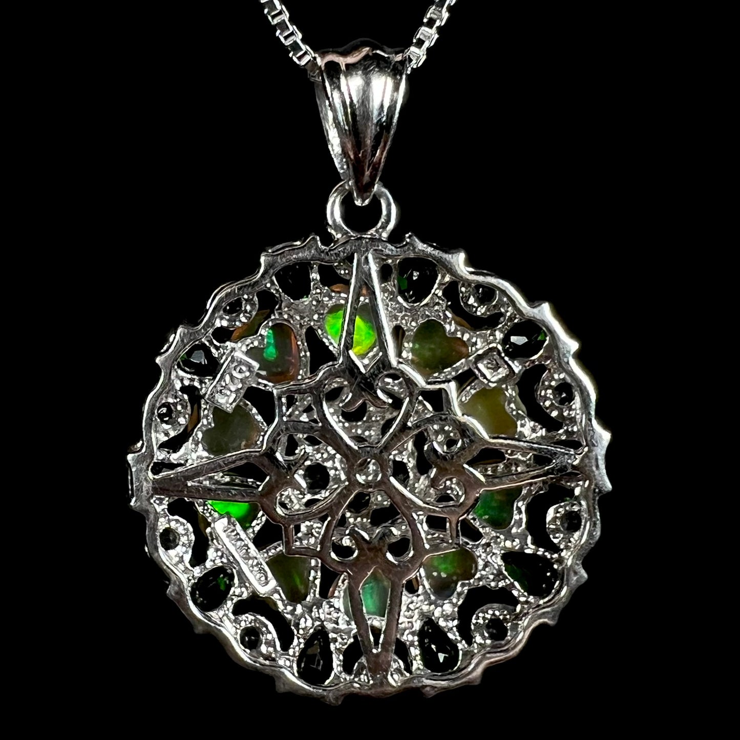 Back view of a sterling silver medallion pendant, made in Thailand.