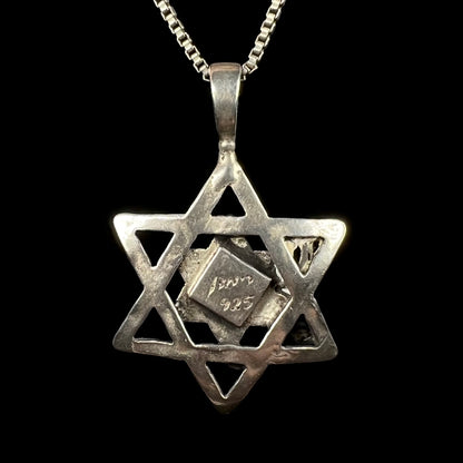 The back view of a sterling silver Star of David necklace made in Israel.