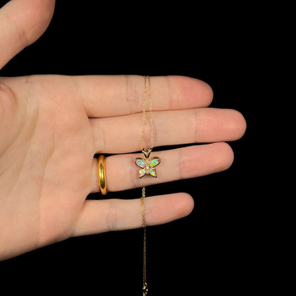Morpho | Dainty Lab-Created Opal & CZ Butterfly Necklace in 10k Gold