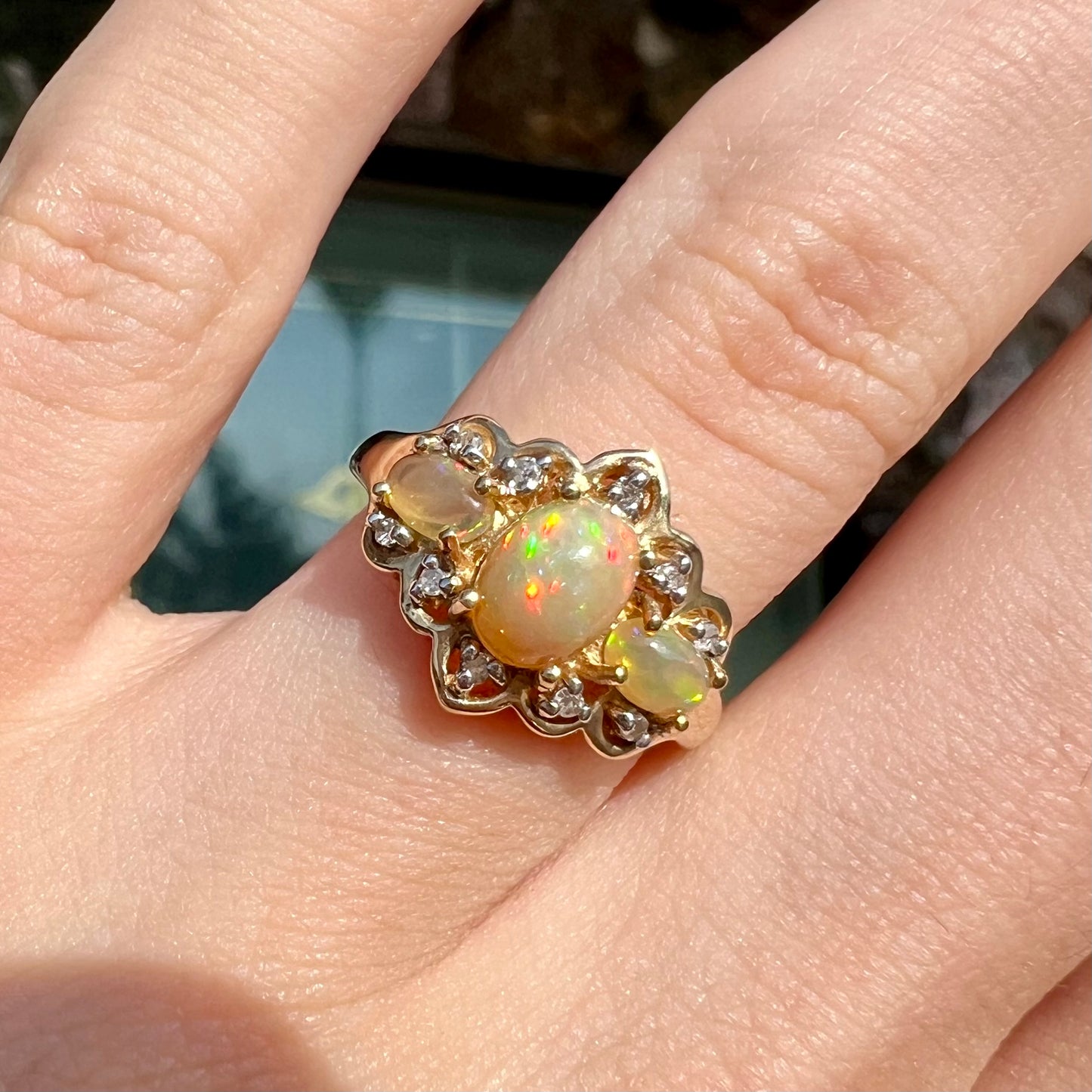 Harriet | Three-Stone Ethiopian Fire Opal Ring in 10k Gold