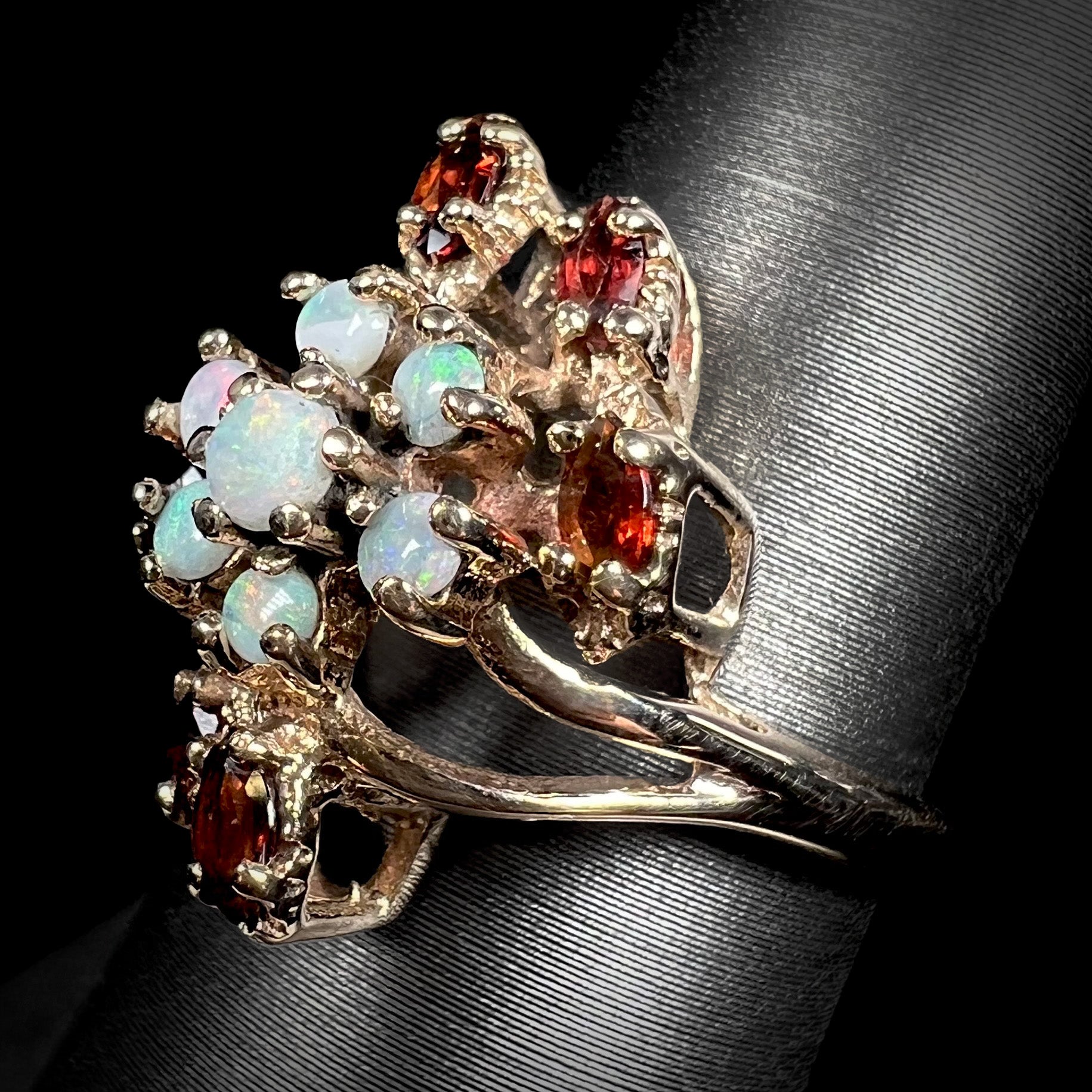 Vintage Opal Garnet Cluster Ring in 10k Gold OpalPop