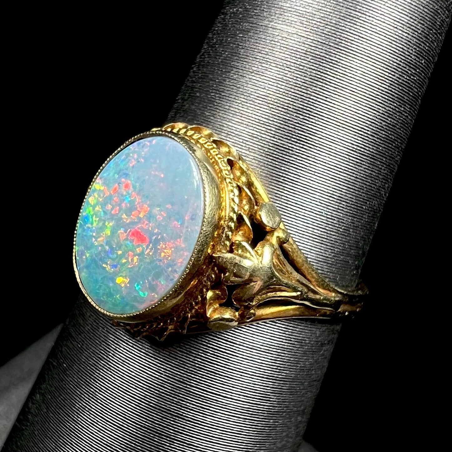 Jacqueline | Vintage Opal Fleur De Lis Ring in 14k Gold, c.1960's