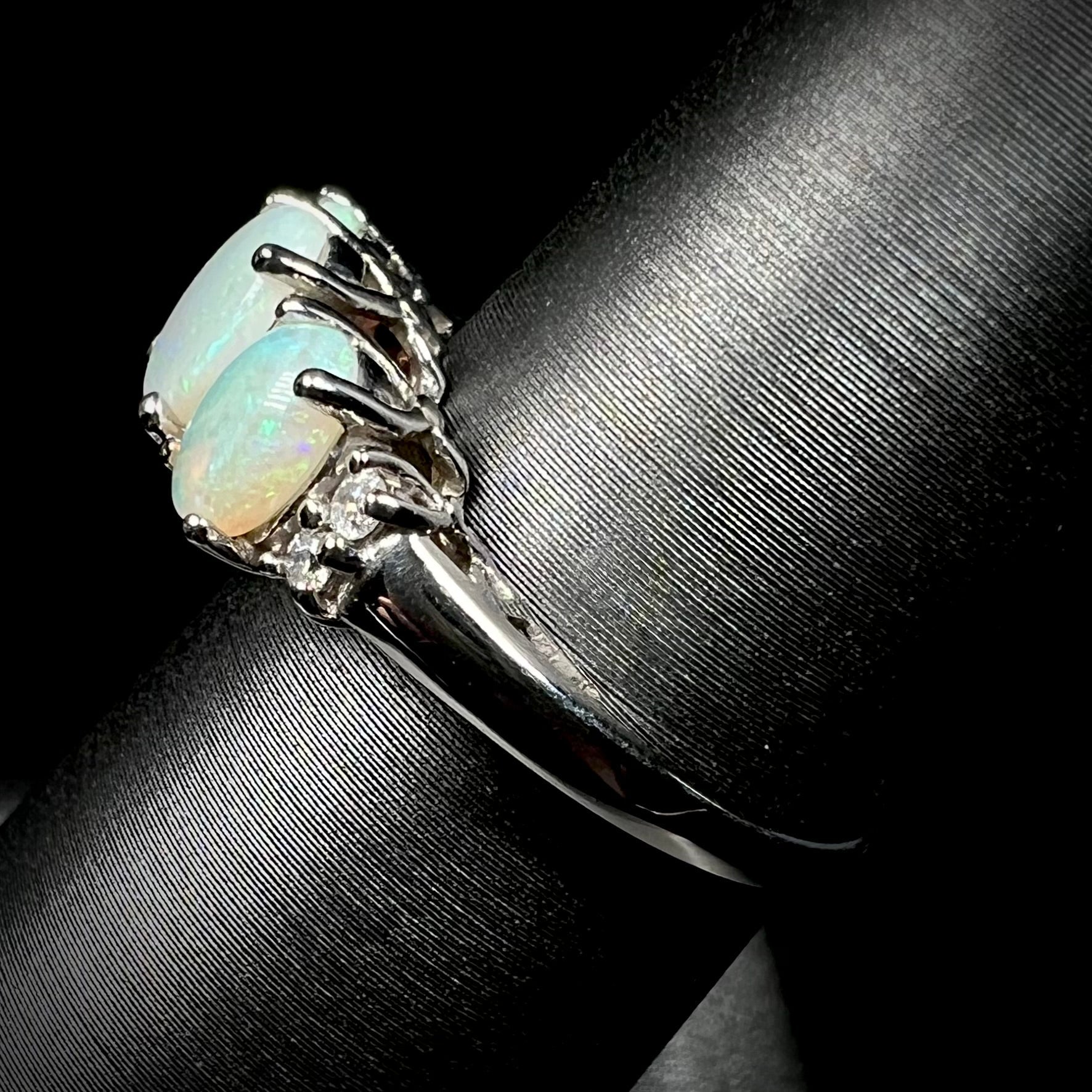 Three-Stone White Gold Opal Diamond Ring OpalPop