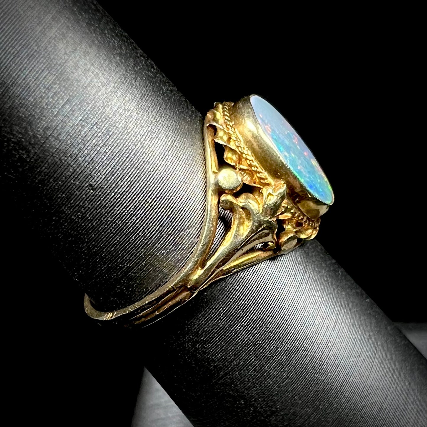 Jacqueline | Vintage Opal Fleur De Lis Ring in 14k Gold, c.1960's